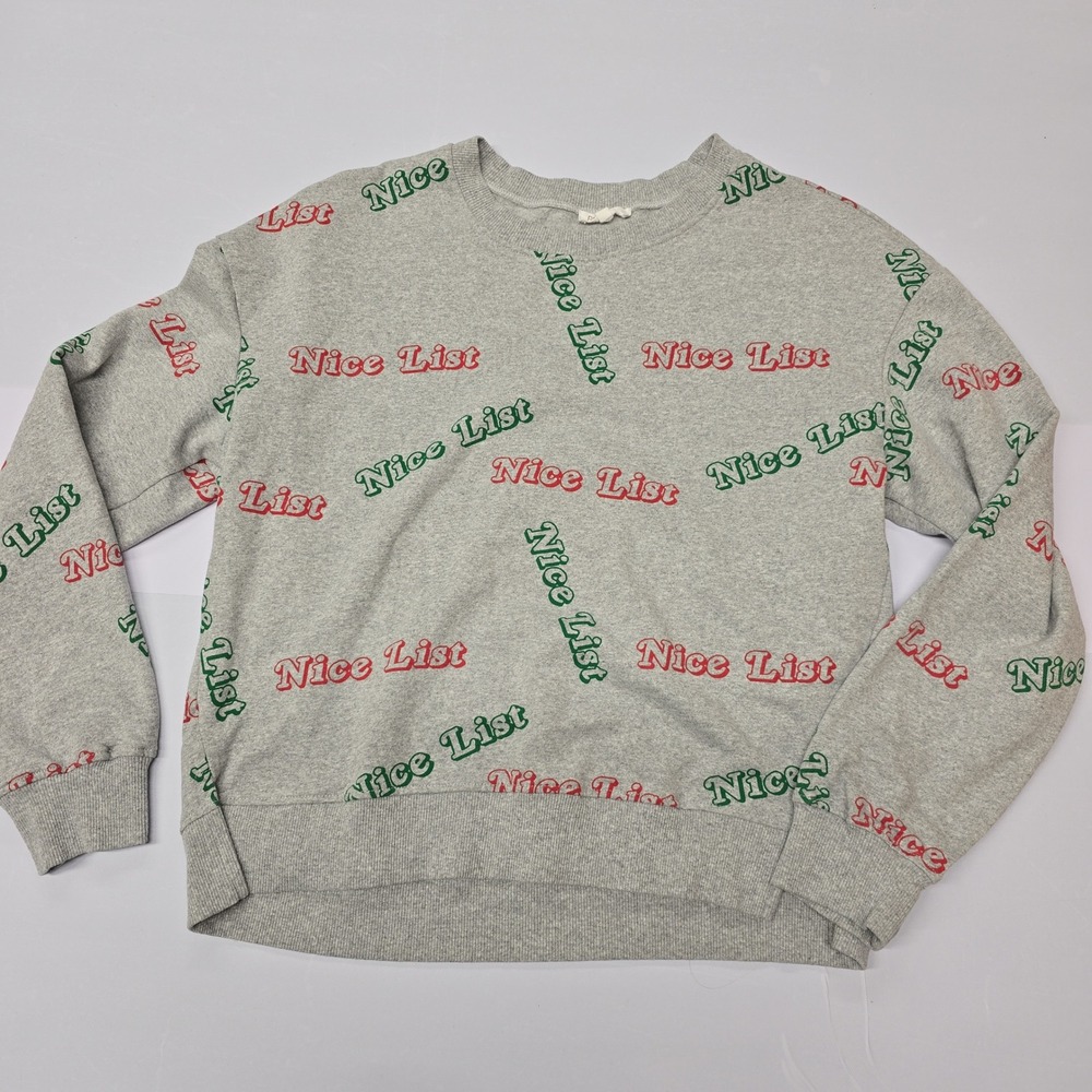Recycle Threads Womens Gray Nice List Christmas Crewneck Sweatshirt Size‎ L